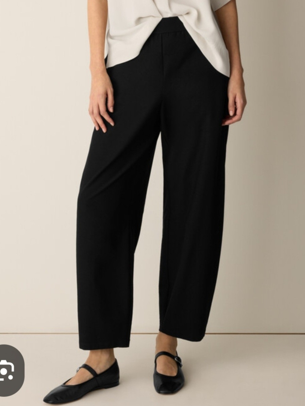 Eileen Fisher Black Crepe Arch Relaxed Barrel Pull-On Pants Medium